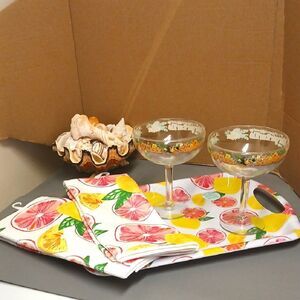 Colorful Citrus Print Tray and Matching Kitchen/Bar Towel Set